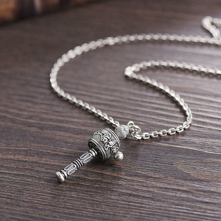 BWOOOH Tibetan Om Mani Padme Hum Prayer Wheel Lotus Wisdom Rotatable Necklace Pendant