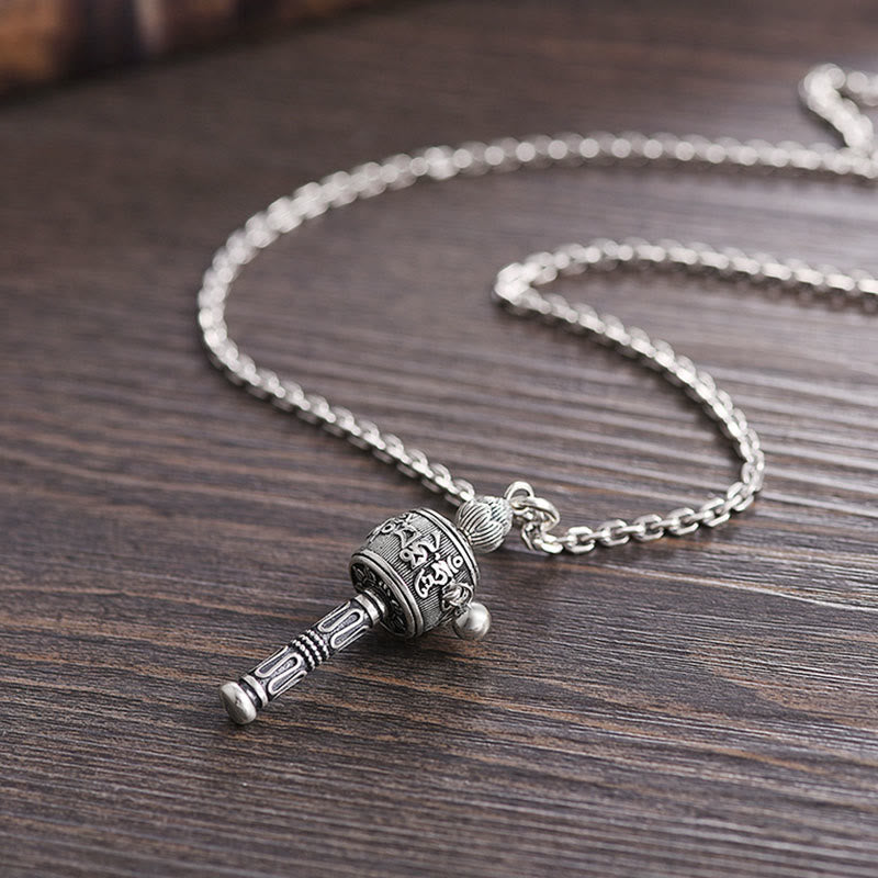 BWOOOH Tibetan Om Mani Padme Hum Prayer Wheel Lotus Wisdom Rotatable Necklace Pendant