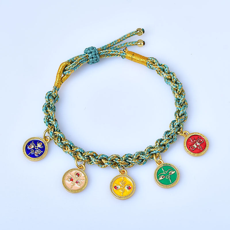 BWOOOH Handmade Tibetan Multicolored Rope Five God Of Wealth Luck Braid Bracelet