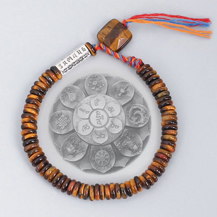 BWOOOH Tibetan Tiger Eye Om Mani Padme Hum Protection Power Bracelet
