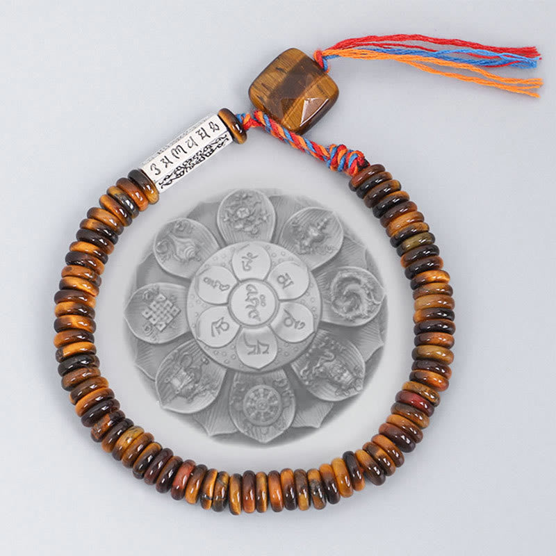 BWOOOH Tibetan Tiger Eye Om Mani Padme Hum Protection Power Bracelet