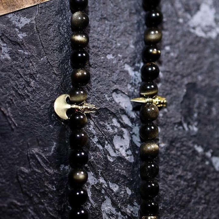 BWOOOH 108 Mala Beads Gold Sheen Obsidian Tiger Eye Eagle&