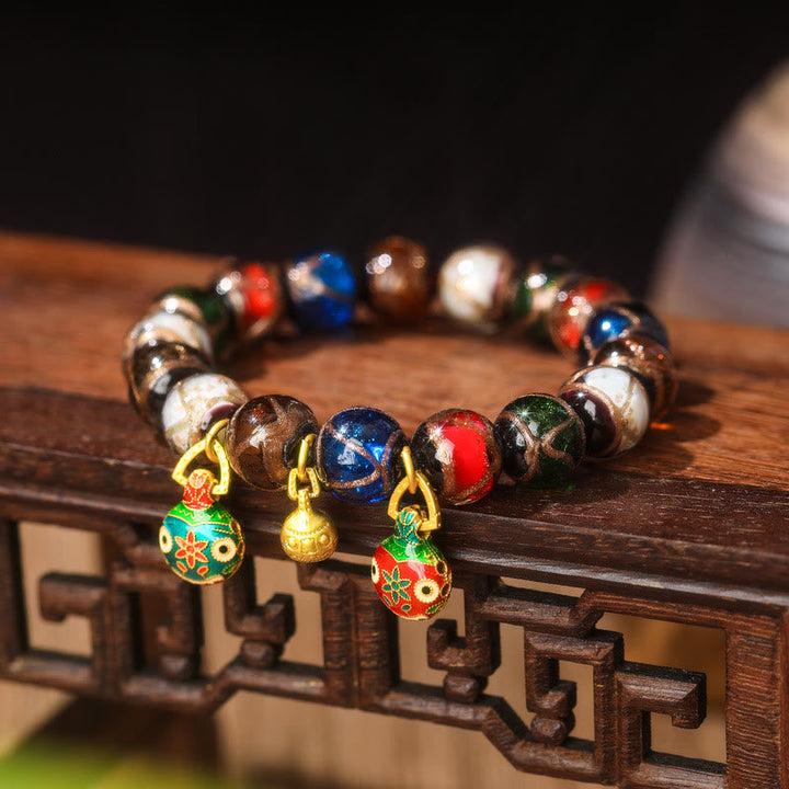 BWOOOH Five Elements Gold Swallowing Beast Family Charm Liuli Glass Bead Luck Bracelet