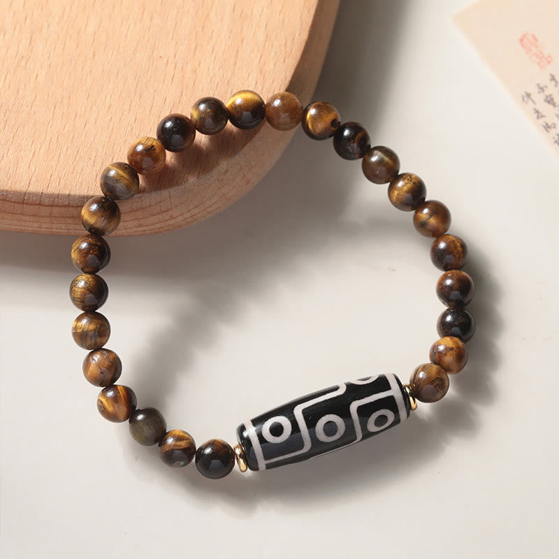BWOOOH Tibetan Tiger Eye Tourmaline Nine-Eye Dzi Bead Protection Bracelet