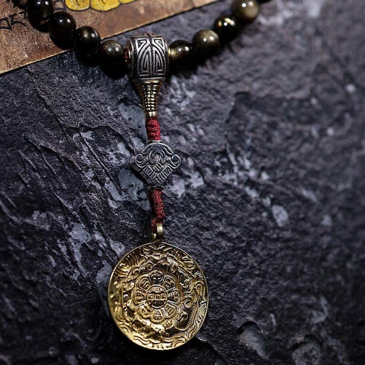 BWOOOH 108 Mala Beads Gold Sheen Obsidian Tiger Eye Eagle&