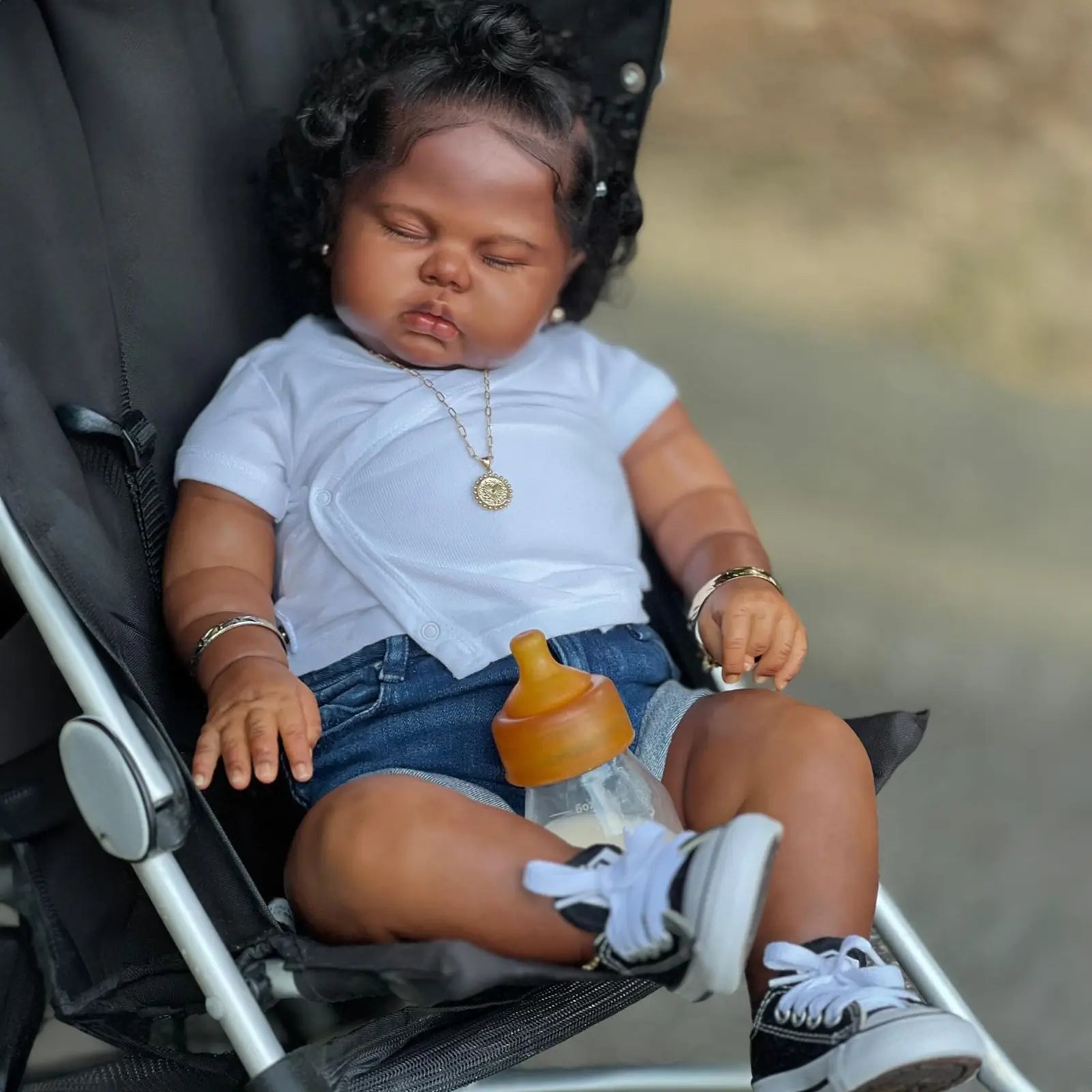 [New] 20" Lifelike African American Handmade Sleeping Reborn Girl Doll Named Vttina