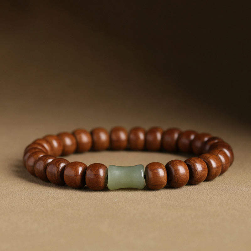 BWOOOH Natural Abelia Biflora Wood Hetian Jade Bamboo Bead Warding Off Evil Spirits Bracelet