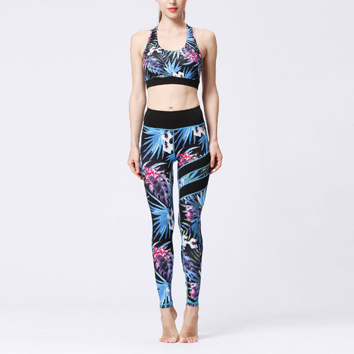 BWOOOH lotus print yoga leggings - 2Pcs Sunflower Flowers Leaves Print Top 