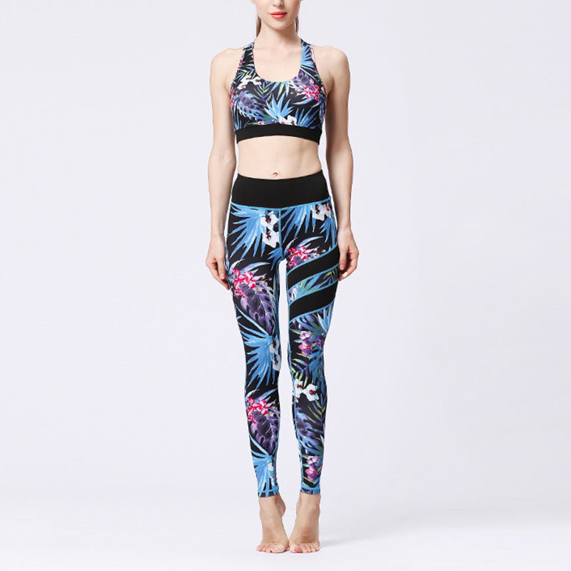 BWOOOH lotus print yoga leggings - 2Pcs Sunflower Flowers Leaves Print Top 
