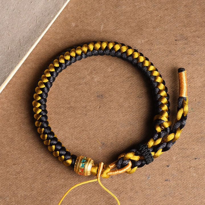 BWOOOH Handmade Tibetan Black Gold Dragon Scale Rope Om Mani Padme Hum Purity Bracelet