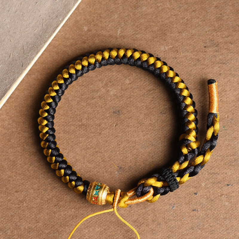 BWOOOH Handmade Tibetan Black Gold Dragon Scale Rope Om Mani Padme Hum Purity Bracelet
