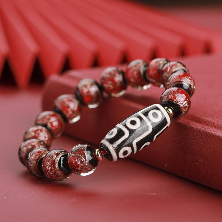 BWOOOH Tibetan Nine-Eye Dzi Bead Three-eyed Dzi Bead Liuli Glass Bead Wealth Bracelet | spiritual healing bracelet