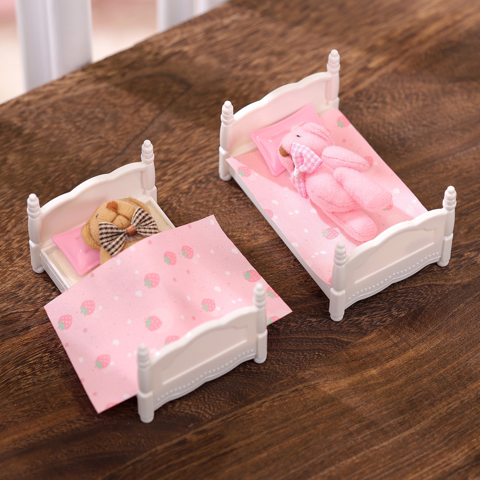 Cute Mini 3" Silicone Doll Pink White Double Bed Home Toy Random Accessories Set for Reborn Baby 🩷