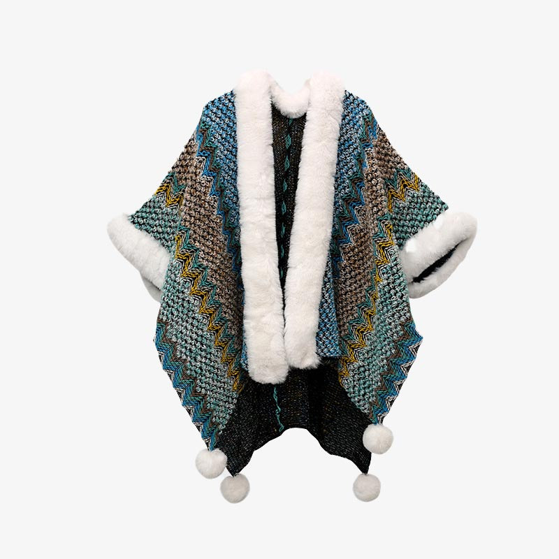 BWOOOH Tibetan Multicolored Wavy Lines Knitted Striped Sh