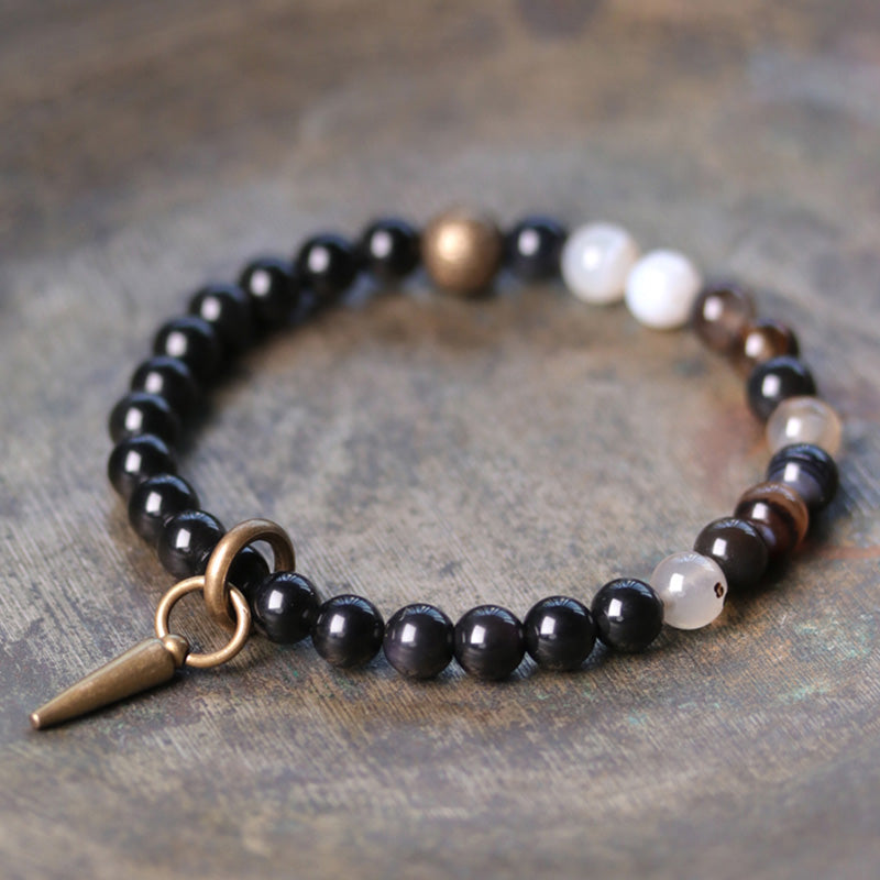 BWOOOH Black Obsidian Sodalite Crystal Copper Strength Couple Bracelet