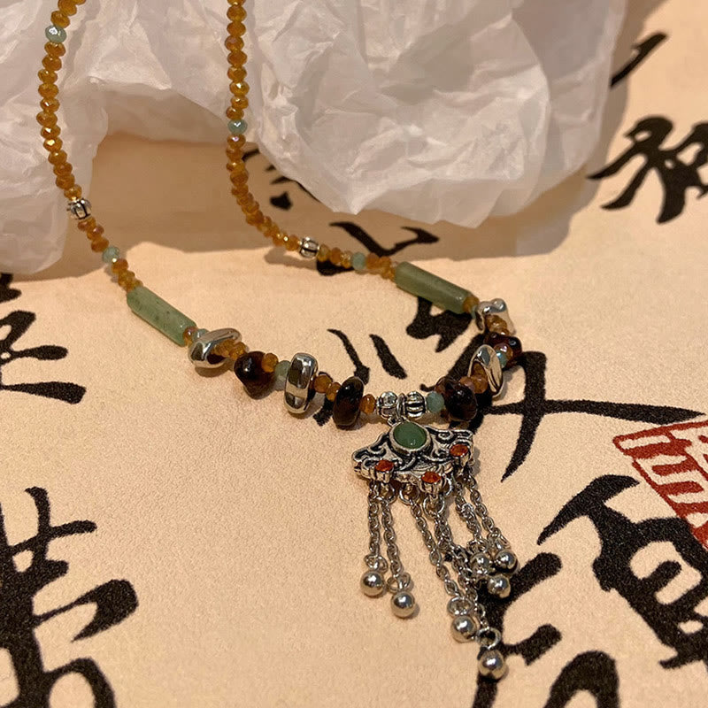 BWOOOH Tibetan Crystal Stone Copper Luck Tassel Necklace Pendant