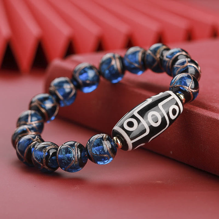 BWOOOH Tibetan Nine-Eye Dzi Bead Three-eyed Dzi Bead Liuli Glass Bead Wealth Bracelet | spiritual healing bracelet