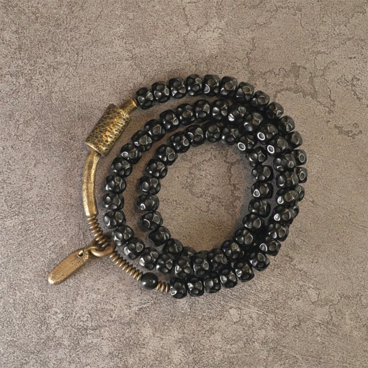 BWOOOH Retro Coconut Shell Brass Copper Happiness Triple Wrap Bracelet