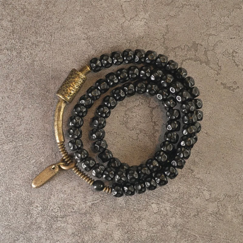 BWOOOH Retro Coconut Shell Brass Copper Happiness Triple Wrap Bracelet