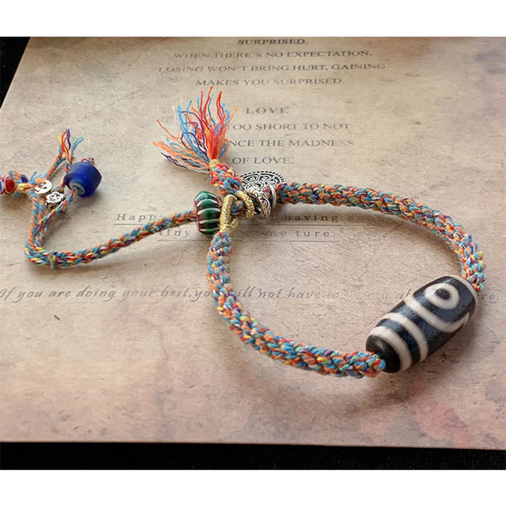 BWOOOH Tibetan 925 Sterling Silver Om Mani Padme Hum Handmade Dzi Bead Protection Braid Bracelet