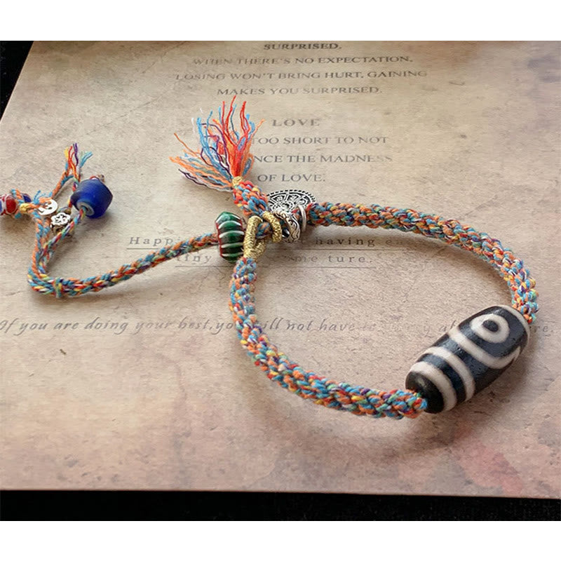 BWOOOH Tibetan 925 Sterling Silver Om Mani Padme Hum Handmade Dzi Bead Protection Braid Bracelet