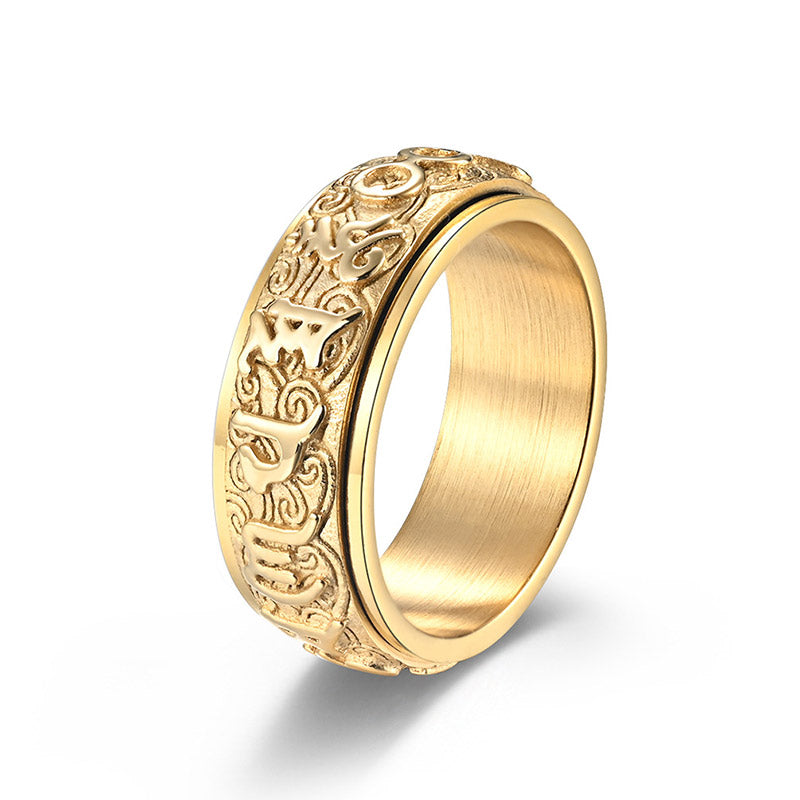 BWOOOH Six True Words Balance Calm Titanium Steel Ring