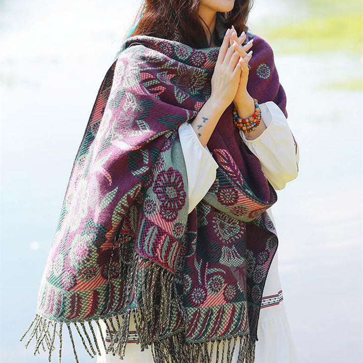 BWOOOH Tibetan Flower Floral Leaves Pattern Design Shawl 