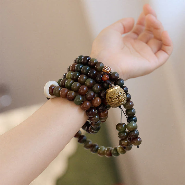 BWOOOH 108 Mala Beads Dunhuang Color Bodhi Seed Dzi Bead Keep Away Evil Spirits Bracelet