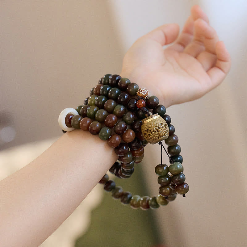 BWOOOH 108 Mala Beads Dunhuang Color Bodhi Seed Dzi Bead Keep Away Evil Spirits Bracelet