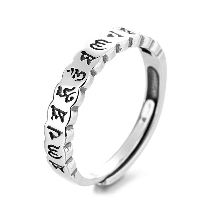 BWOOOH 925 Sterling Silver Six True Words Calm Wisdom Ring