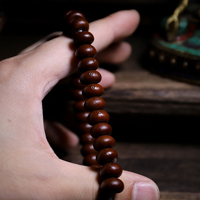 BWOOOH Natural Tibet 108 Mala Beads Purple Bodhi Seed Three-eyed Dzi Bead Copper Dorje Harmony Bracelet