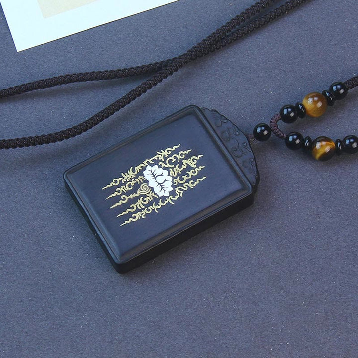 BWOOOH 999 Sterling Silver Ebony Wood Lotus Inlaid Calm Necklace Pendant