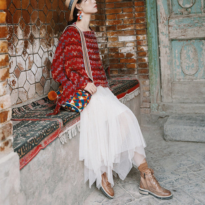 BWOOOH Tibetan Colorful Striped Shawl Tassels Pullover Wi