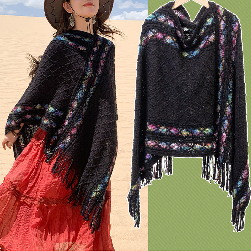 BWOOOH Tibetan Colorful Striped Rhombus Pattern Shawl Tas