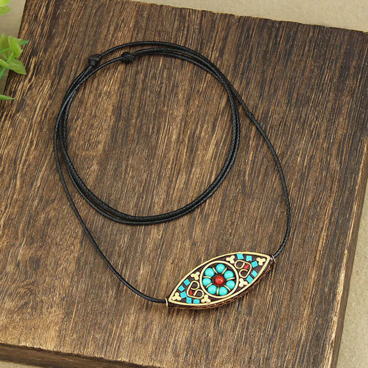 BWOOOH Tibet Turquoise Bead Marquise Pattern Protection Strength Necklace