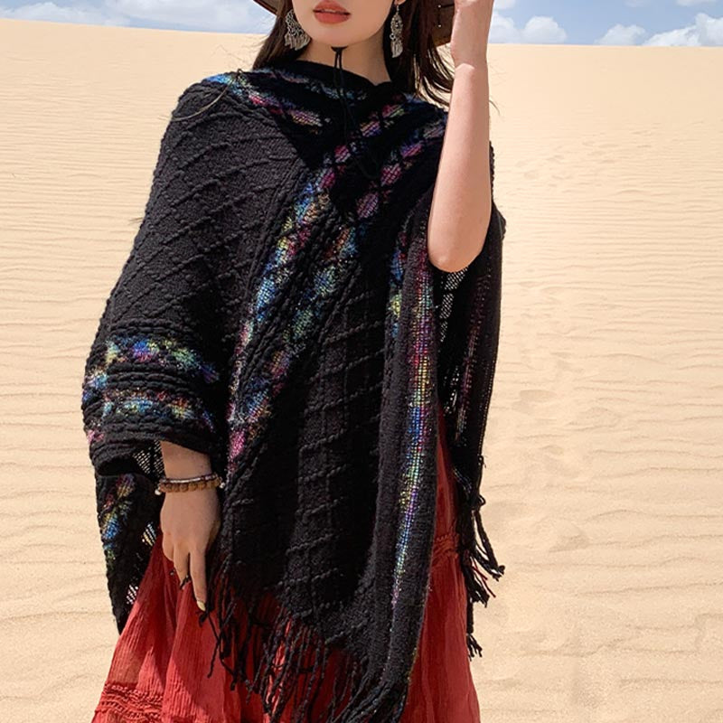 BWOOOH Tibetan Colorful Striped Rhombus Pattern Shawl Tas