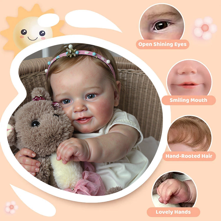 [3-7 Days Delivery][Heartbeat💖 & Sound🔊] 20" Handmade Reborn Baby Open Eyes Doll Reborn Baby Toddlers Girl Etema with Brown Hair