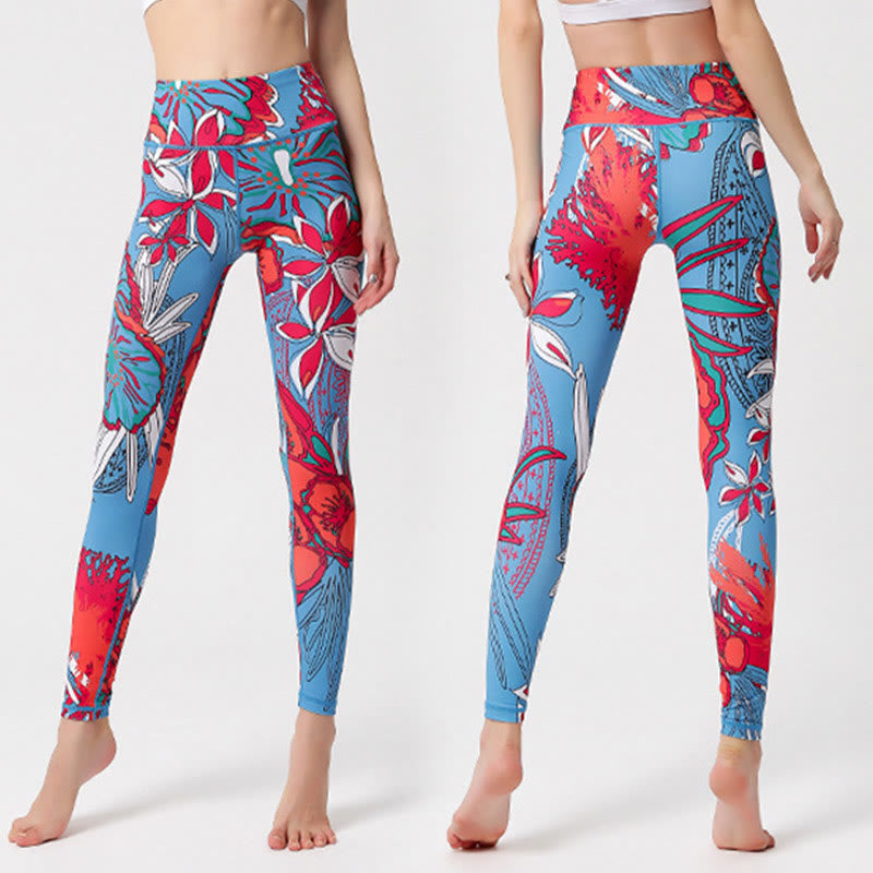 BWOOOH printed yoga leggings - Colorful Flower Petal Leaves Print Sport
