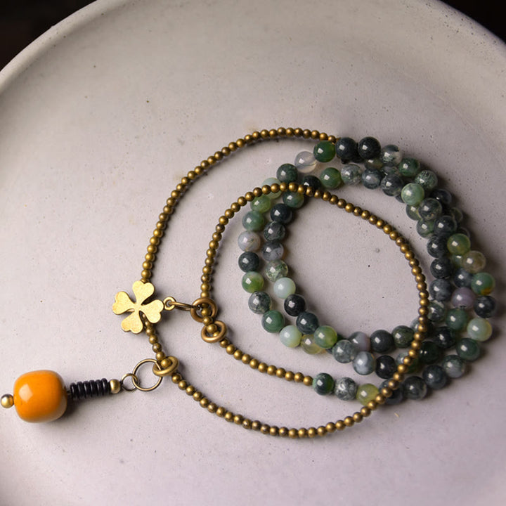 BWOOOH Moss Agate Copper Lucky Multilayer Bracelet
