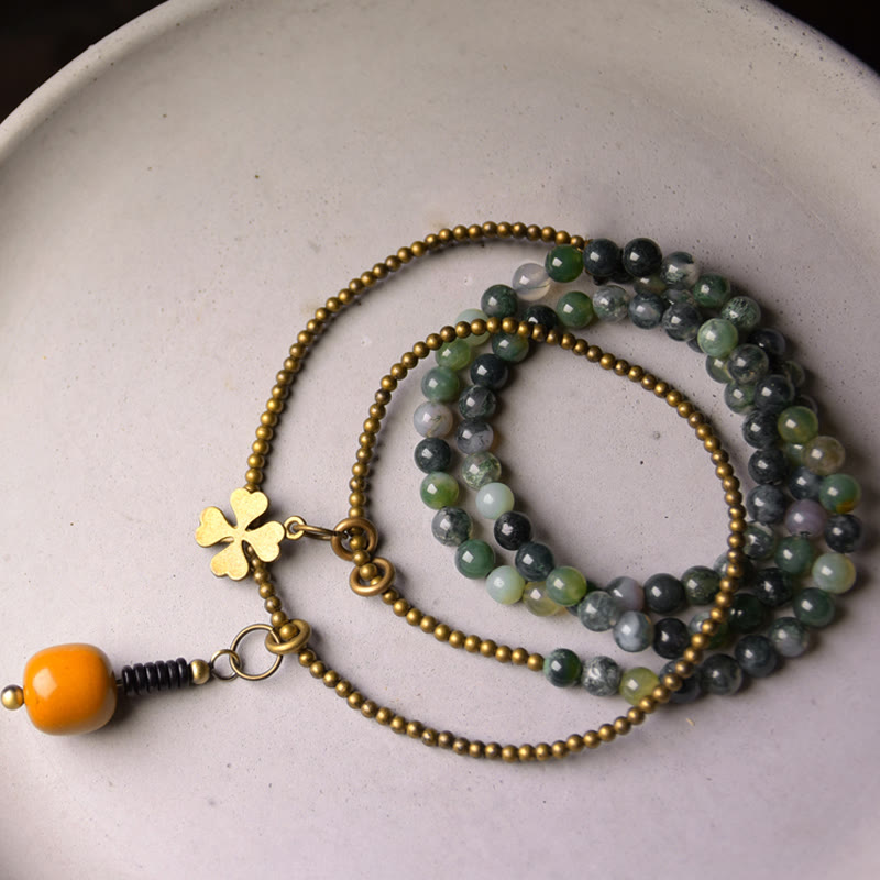 BWOOOH Moss Agate Copper Lucky Multilayer Bracelet