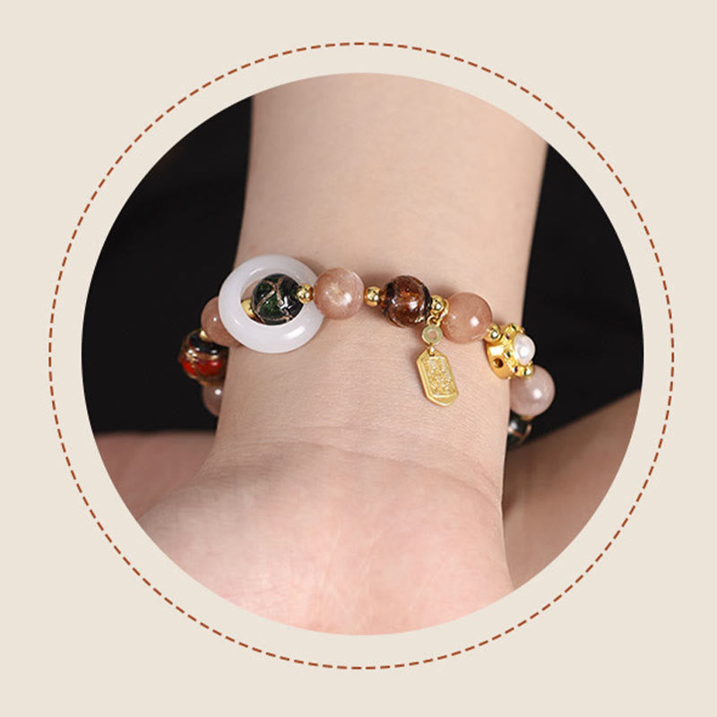BWOOOH Tibetan Incense Ash Liuli Glass Tridacna Stone Sun Stone Om Mani Padme Hum Prayer Wheel Charm Bracelet