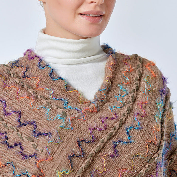 BWOOOH Tibetan Colorful Striped Shawl Tassels Pullover Wi