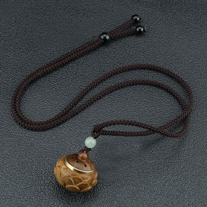BWOOOH Tibet Green Sandalwood Rosewood Om Mani Padme Hum Lotus Positive Soothing Necklace Pendant