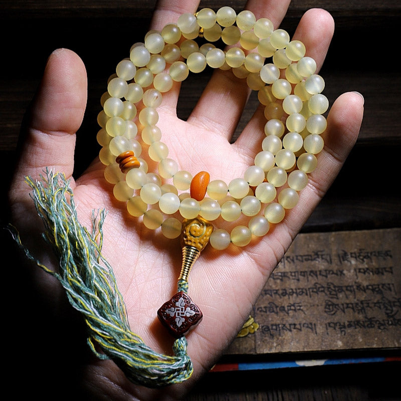 BWOOOH 108 Mala Beads Tibet Sheep Horn Amber Luck Bracelet