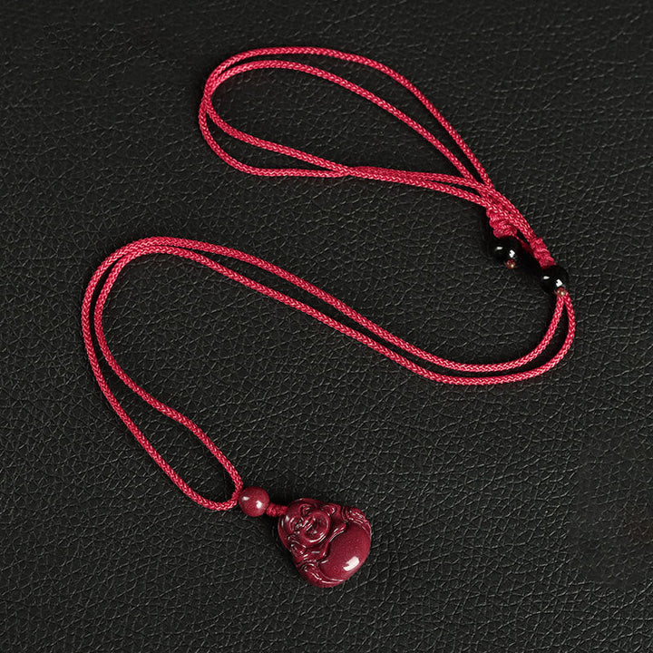 BWOOOH Laughing Buddha Cinnabar Blessing Necklace Pendant Phone Hanging Decoration Key Chain