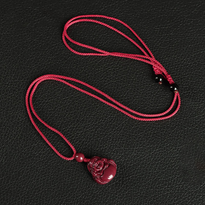 BWOOOH Laughing Buddha Cinnabar Blessing Necklace Pendant Phone Hanging Decoration Key Chain