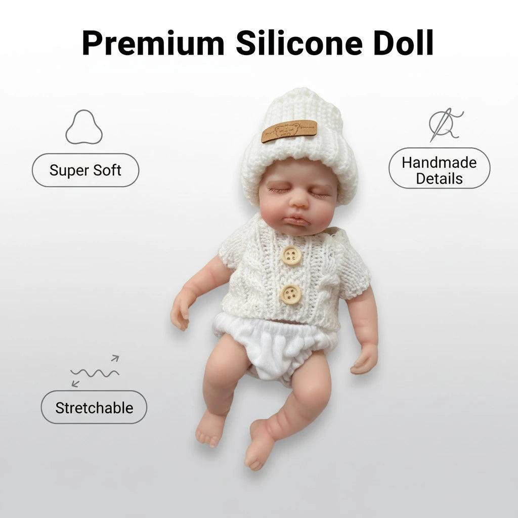 Ethan 8-inch Solid Silicone Rebirth Doll, Washable and Portable, Super Cute Realistic Baby Companion
