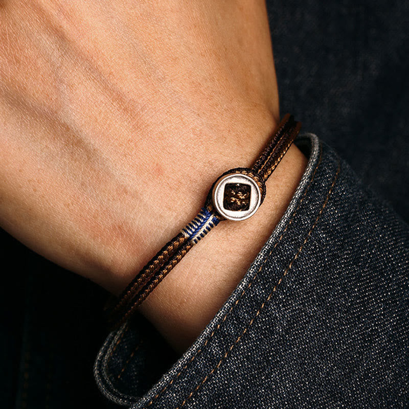 BWOOOH  925 Sterling Silver Handmade Button Protection Weave String Bracelet