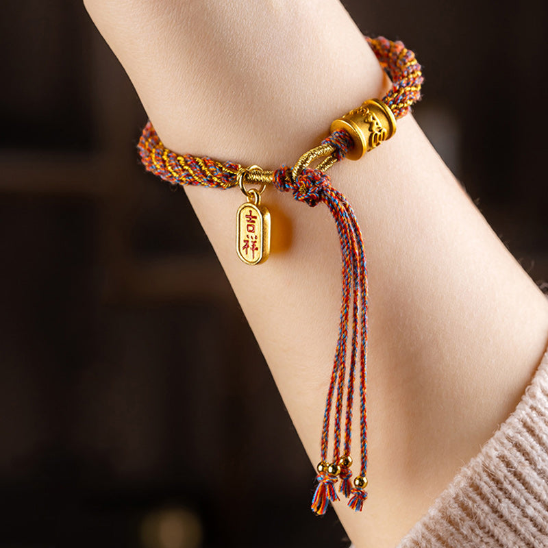 BWOOOH Handmade Multicolored Tibetan Om Mani Padme Hum Ruyi Auspicious Charm Braided Bracelet