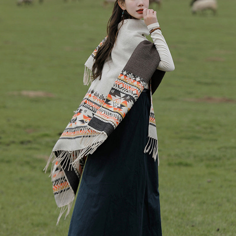 BWOOOH Tibetan Shawl Colorful Geometry Winter Cozy Travel